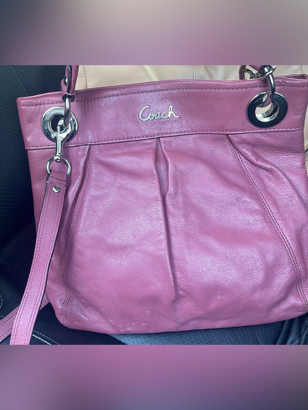 Coach Rose Pink Leather Shoulder Bag with Silver Hardware